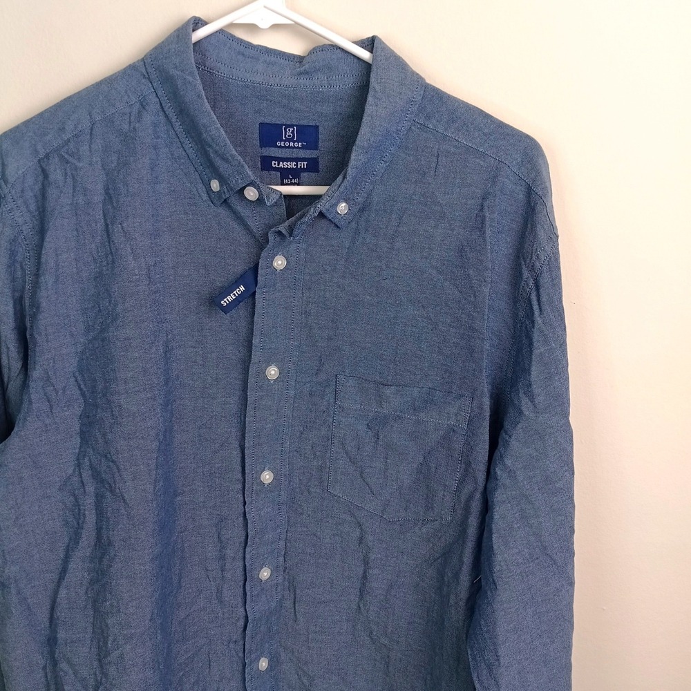 George Button Down Shirt Mens Large Blue NEW Classic Fit Stretch Cotton L